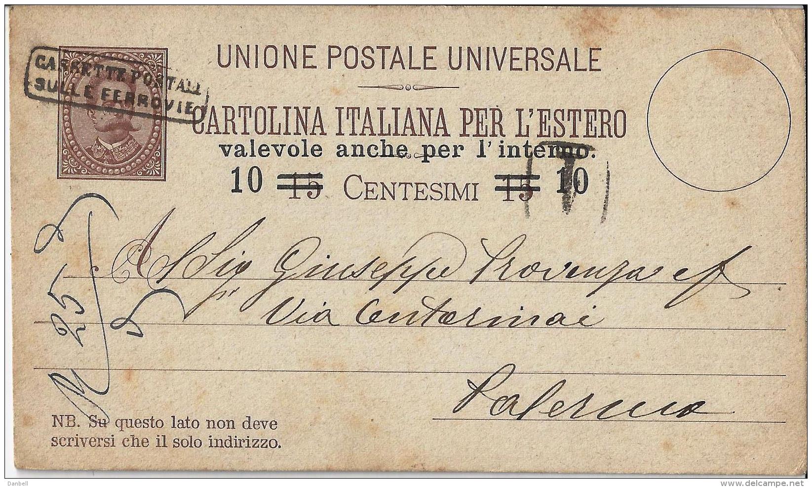 MG139) ITALIA REGNO- 1890 CP PROVVISORIA  Con Timbro Cassette Postali Sulle Ferrovie - Interi Postali