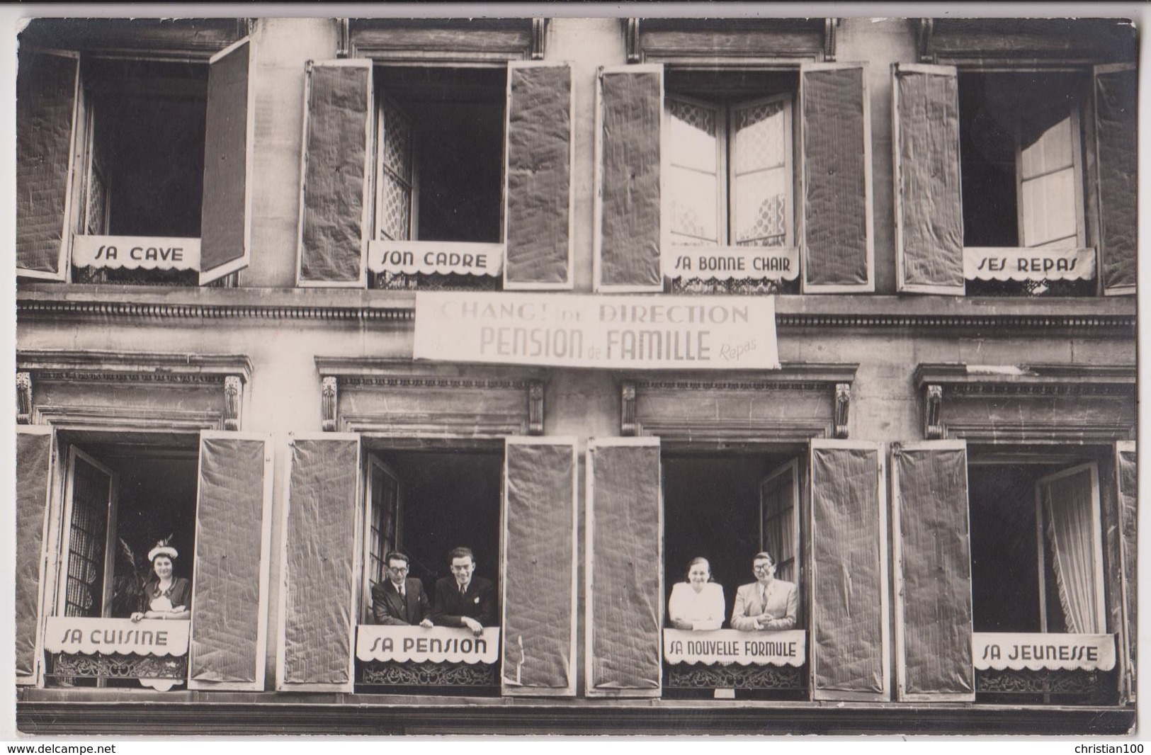 CARTE PHOTO D'UNE PENSION DE FAMILLE - SA CAVE - SA CUISINE - SA BONNE CHAIR - CHANGEMENT DE PROPRIETAIRE - 2 SCANS - - A Identifier