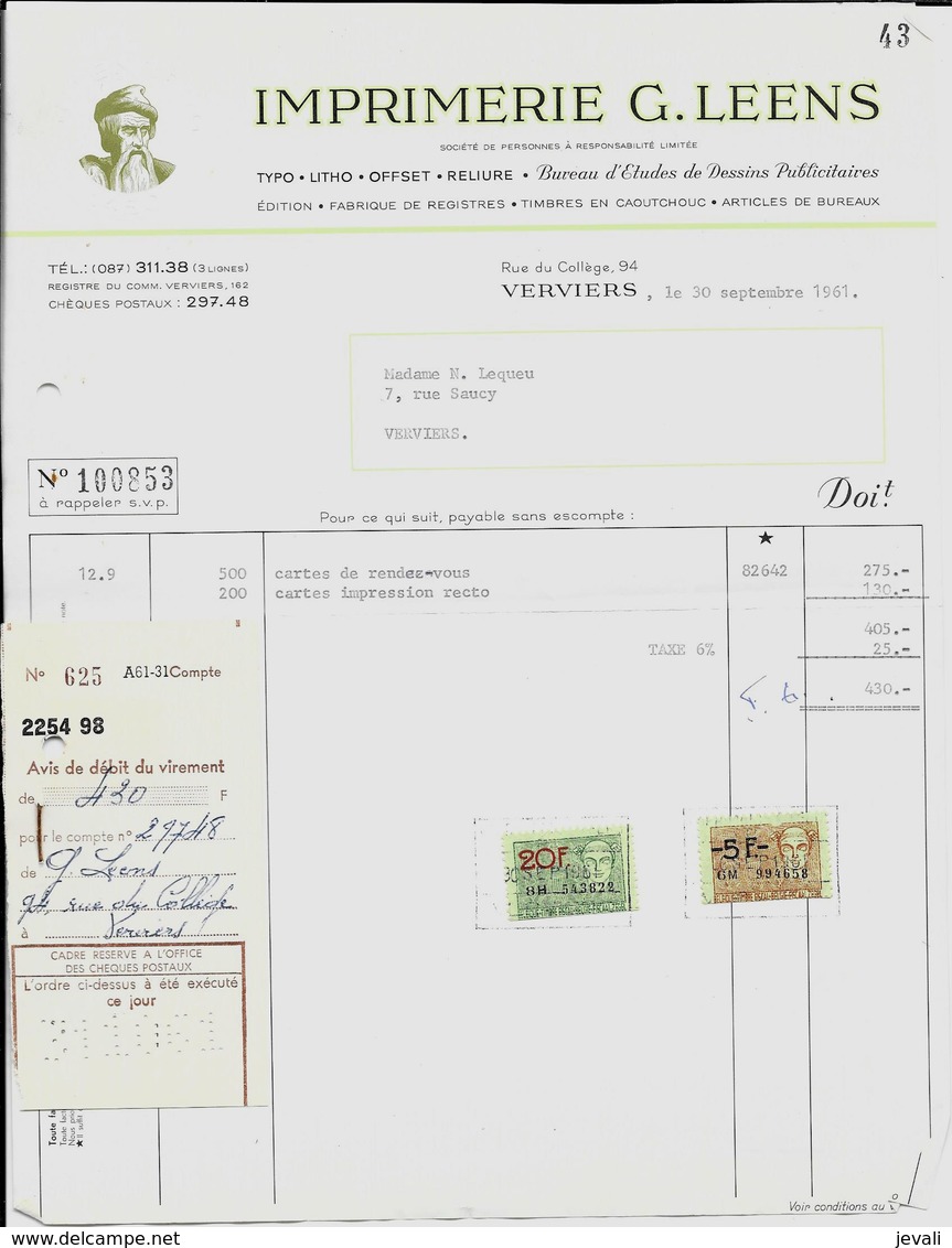 VERVIERS - Imprimerie G. Leens - Druck & Papierwaren