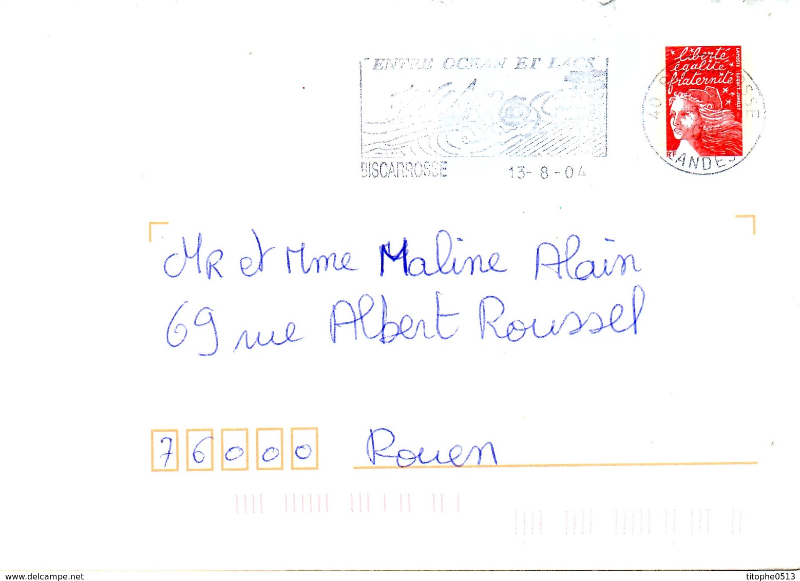 FRANCE. Enveloppe Ayant Circulé Avec Flamme De 2004. Biscarrosse : Entre Océan Et Lacs. - Mechanical Postmarks (Advertisement)