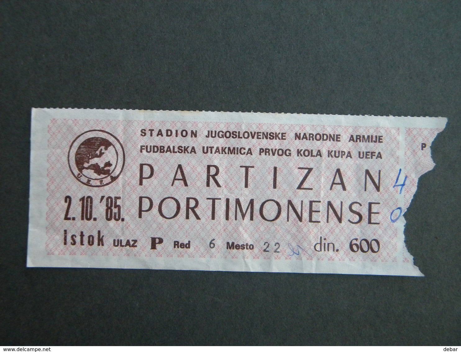 MATCH TICKETS - PARTIZAN - PORTIMONENSE -1985 - KUP - UEFA - Match Tickets