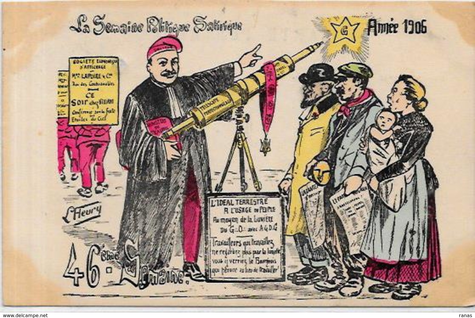 CPA FLEURY La Semaine Politique Satirique 1906 Circulé Maçonnique Franc Maçon Astronomie - Philosophie & Pensées