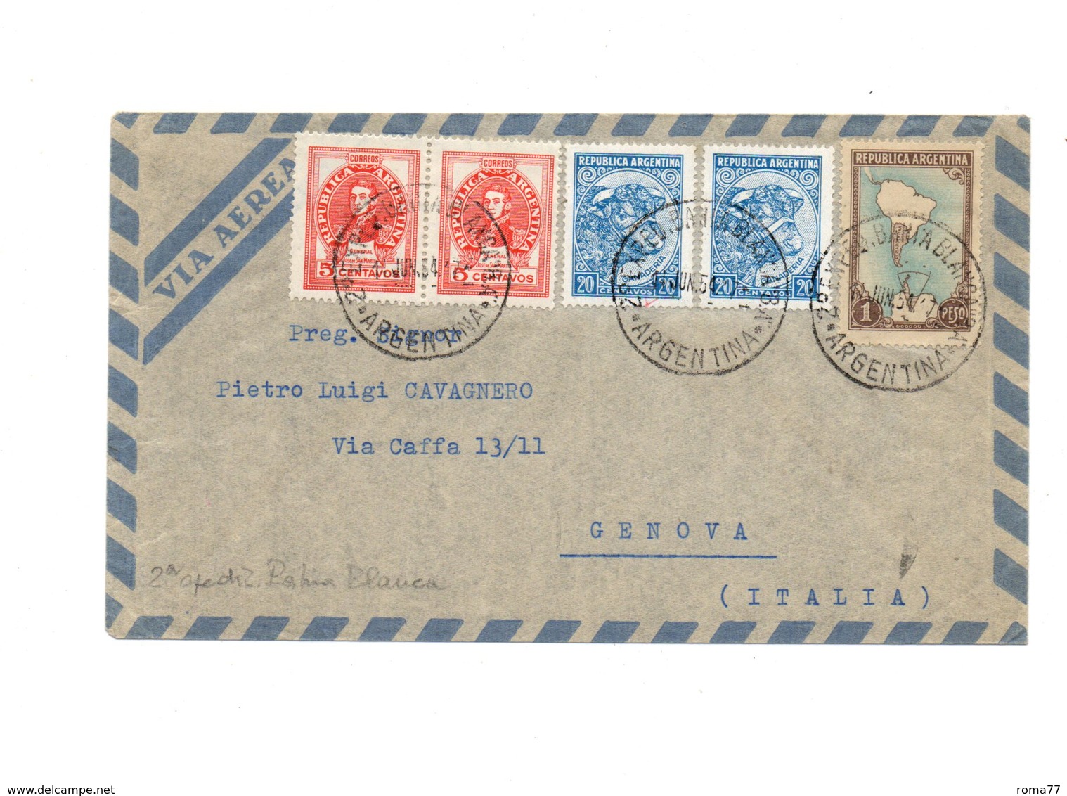 MK535 - ARGENTINA , Lettera 2 Exped. Bahia Blanca Del 1954 - Storia Postale