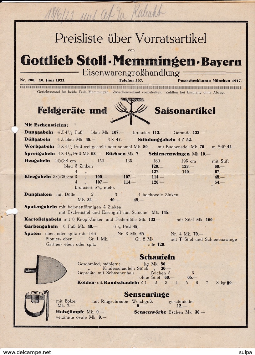 Memmingen, Gottlieb Stoll, Preisliste, Aufkleber : Diamant-Aufsätze - Werbung