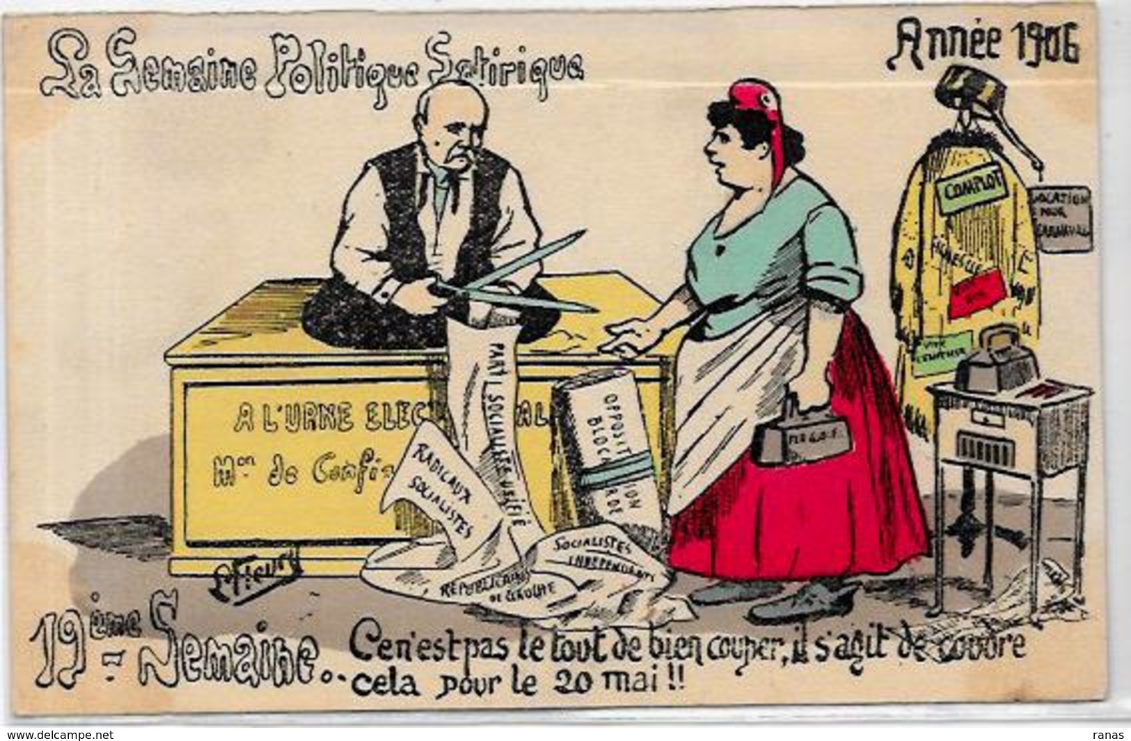 CPA FLEURY La Semaine Politique Satirique 1906 Non Circulé Clemenceau Marianne Repassage Fer à Repasser Maçonnique - Philosophie & Pensées