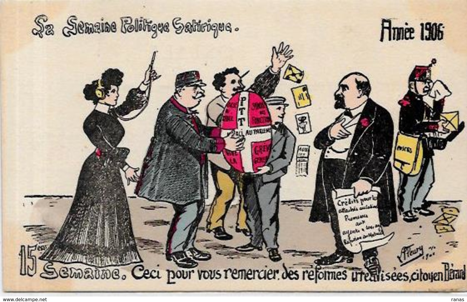 CPA FLEURY La Semaine Politique Satirique 1906 Non Circulé Postes Facteur PTT - Philosophie & Pensées