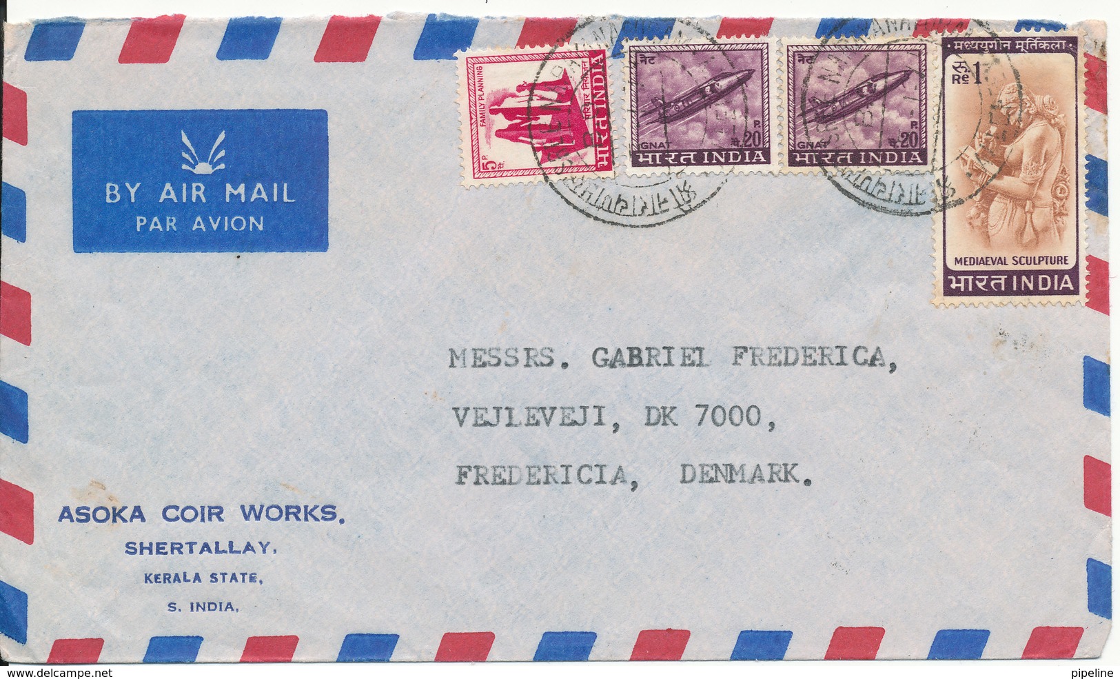 India Air Mail Cover Sent  To Denmark 5-1-1974 - Airmail