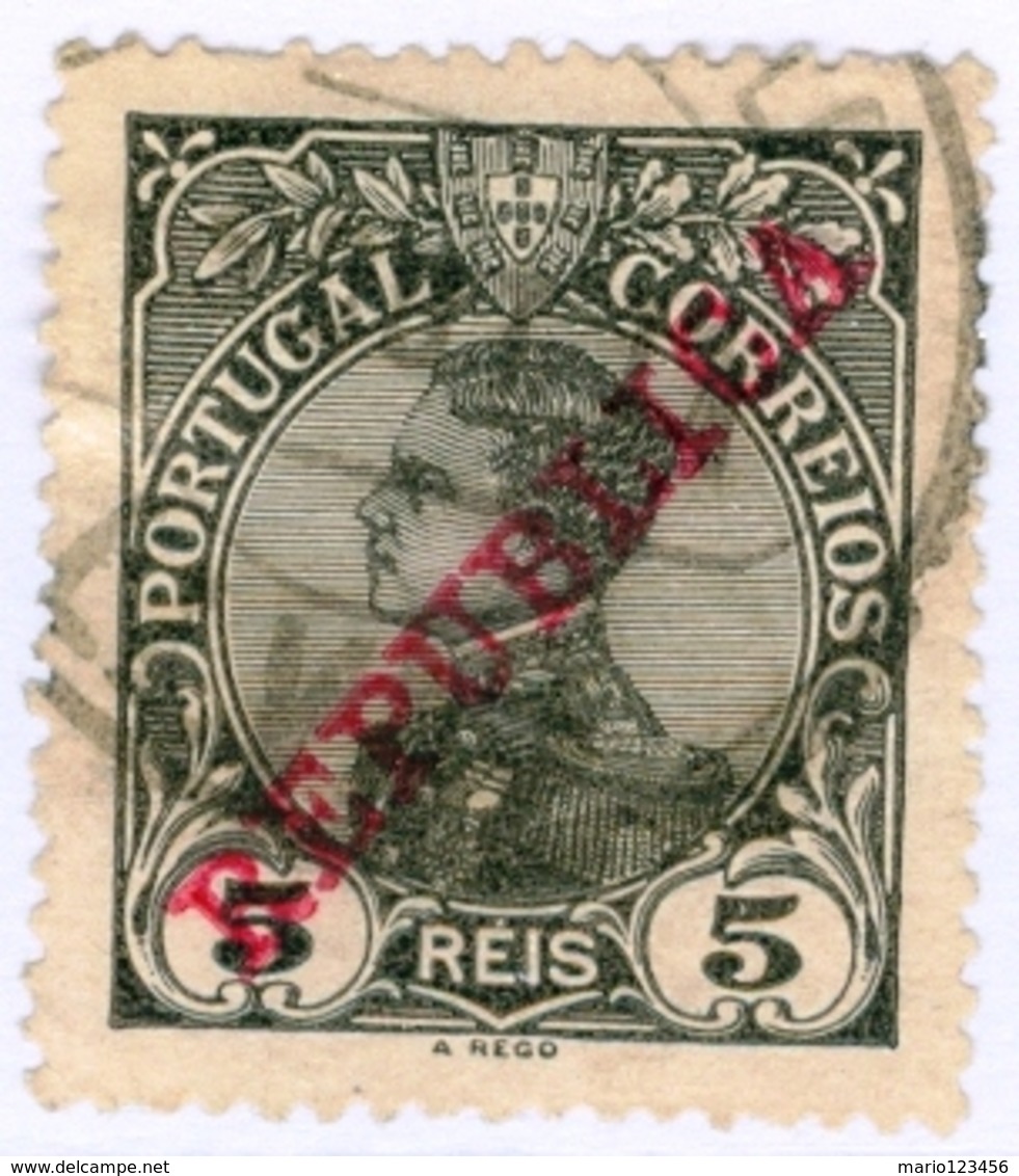 PORTOGALLO, PORTUGAL, COMMEMORATIVO, RE MANUEL II, 1910, FRANCOBOLLI USATI, 5 R. YT 169   Scott 171 - Usati