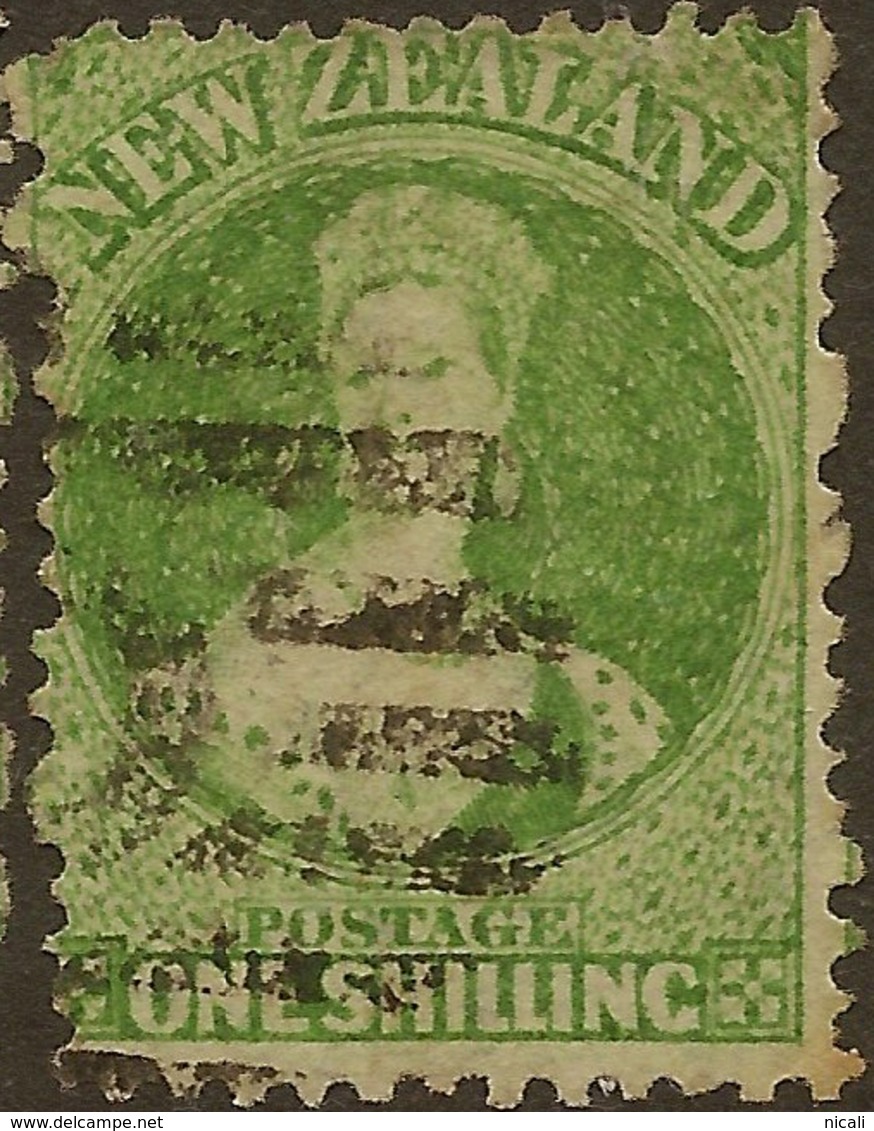 NZ 1864 1/- Yellow-green FFQ SG 125 U #AKK25 - Used Stamps