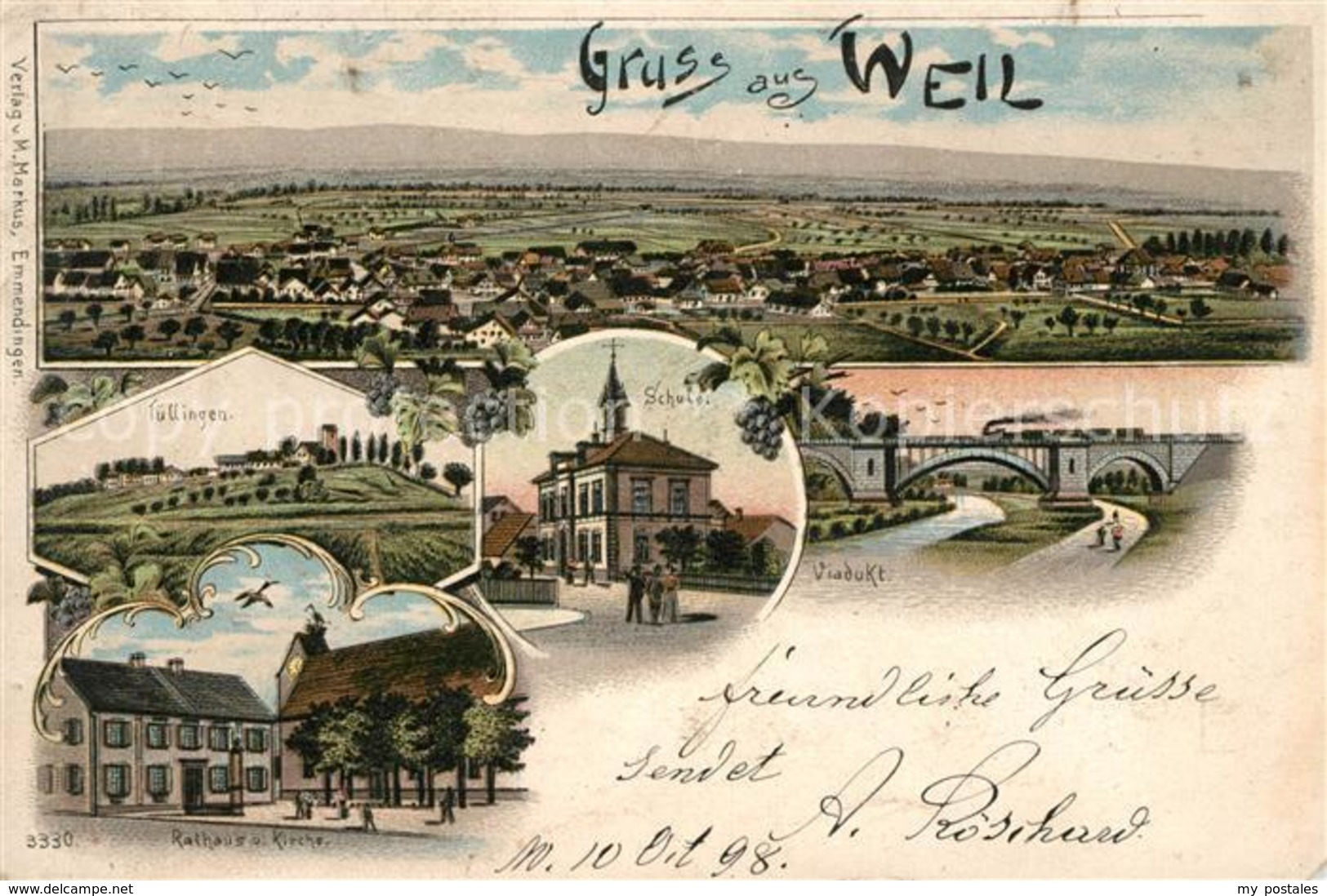 33149334 Weil Am Rhein Schule Rathaus Viadukt Tuellingen Litho  Brombach - Lörrach