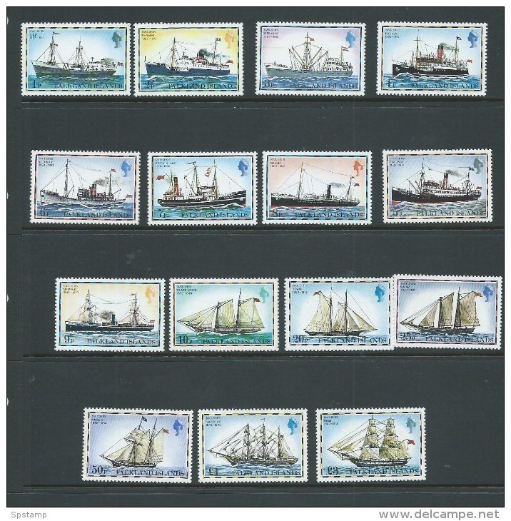 Falkland Islands 1978 Mail Ship Definitive Set 15 MNH Most With Lightly Toned Perfs - Falkland Islands