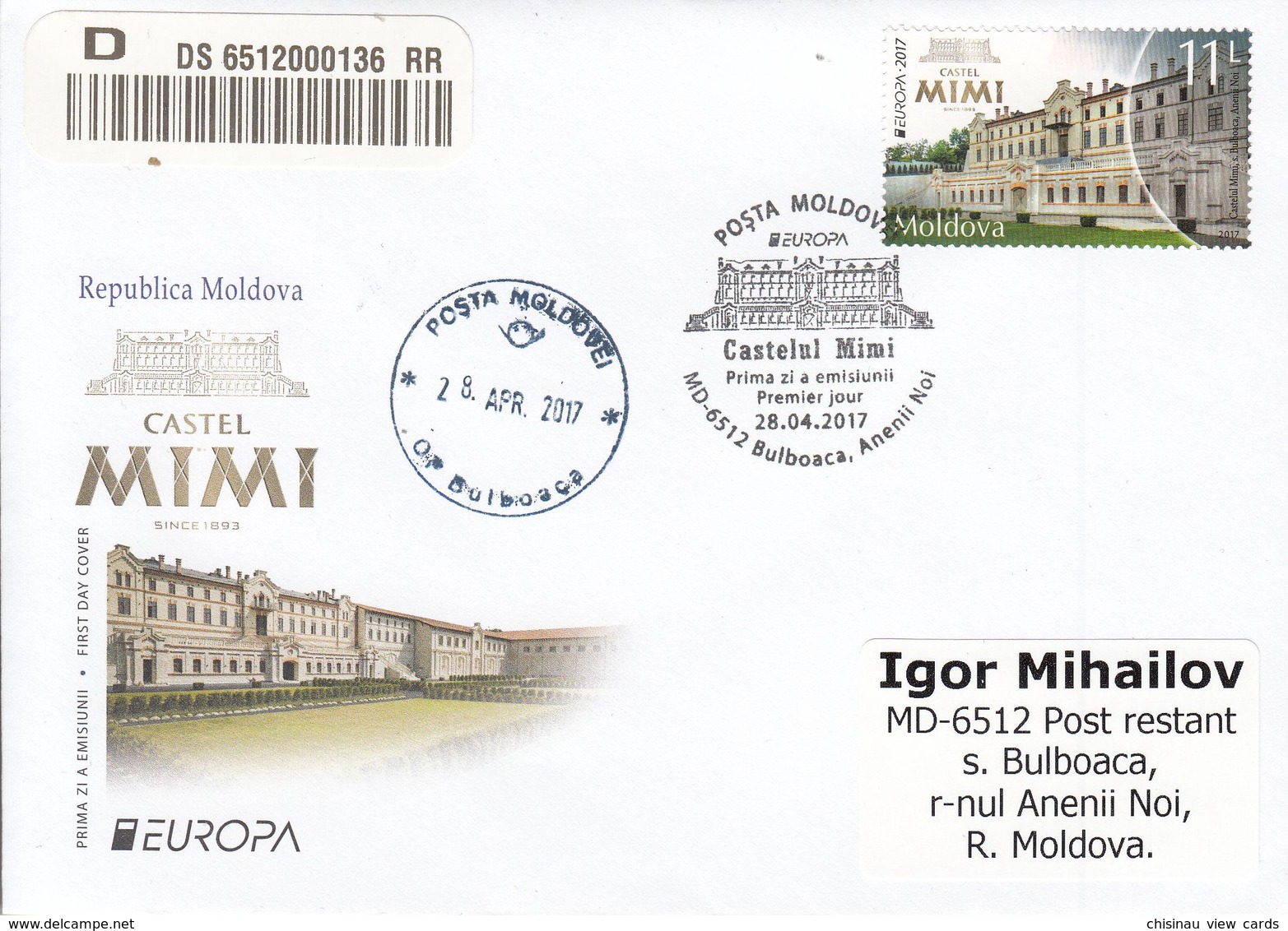 MOLDOVA 2017 EUROPA CEPT.CASTLES. FDC SENT BY POST - 2017