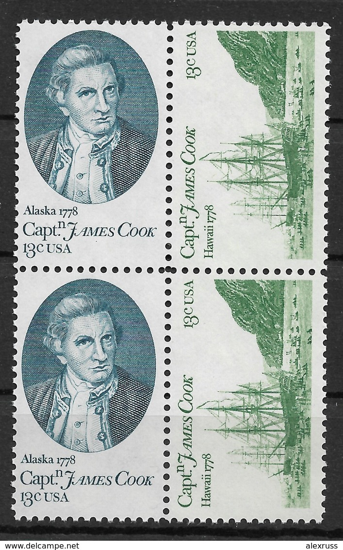 US 1978 Captain James Cook Se-Tenant Block Scott # 1732-1733,VF MNH** - Unused Stamps