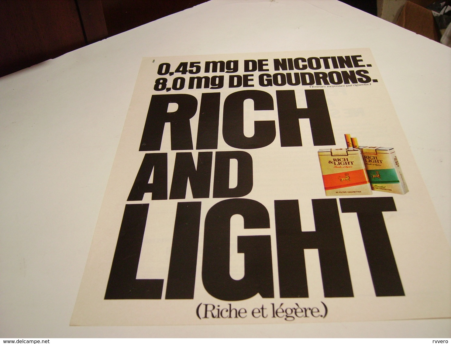 ANCIENNE PUBLICITE CIGARETTE RICH AND LIGHT 1978 - Autres & Non Classés