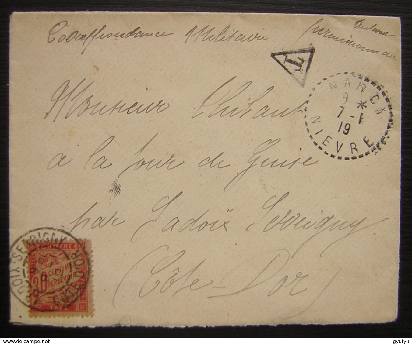 1919 Narcy Nièvre Lettre Taxée 30 Centimes à Percevoir Pour Ladoix Serrigny (Côte D'or) - 1859-1959 Lettres & Documents