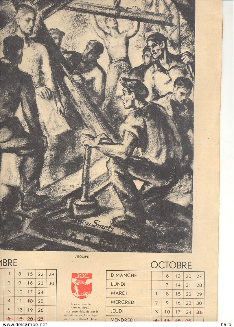 Calendrier Mural ( Grand Format ) De La J.O.C. De 1946 - Avec Des Reproductions De Dessins De CH Ern. SMETS - Grossformat : 1941-60