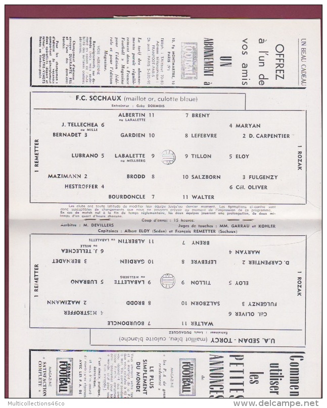 270418 SPORT FOOTBALL Programme Officiel FFF 1957 Parc Des Princes 8e Finale Coupe De France SEDAN SOCHAUX - Books