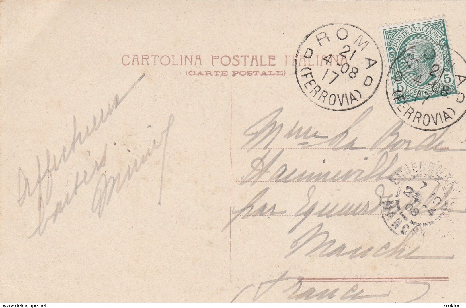 Roma D 17 Ferrovia 1908 - Cartolina Carte - Storia Postale
