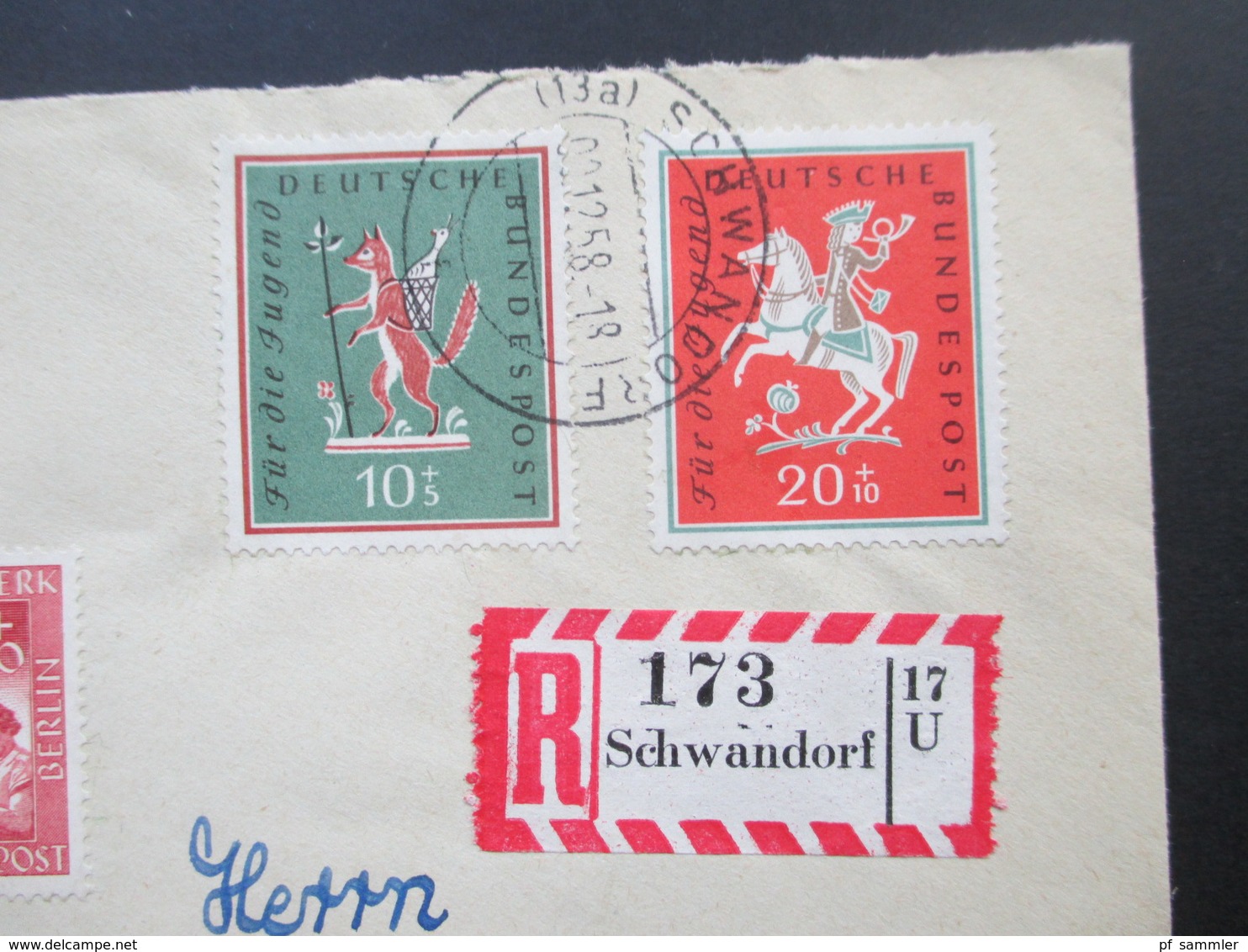 Einschreiben 1958 Berlin / BRD Schöne MiF R - Zettel R 173 Schwandorf 17 U - Briefe U. Dokumente