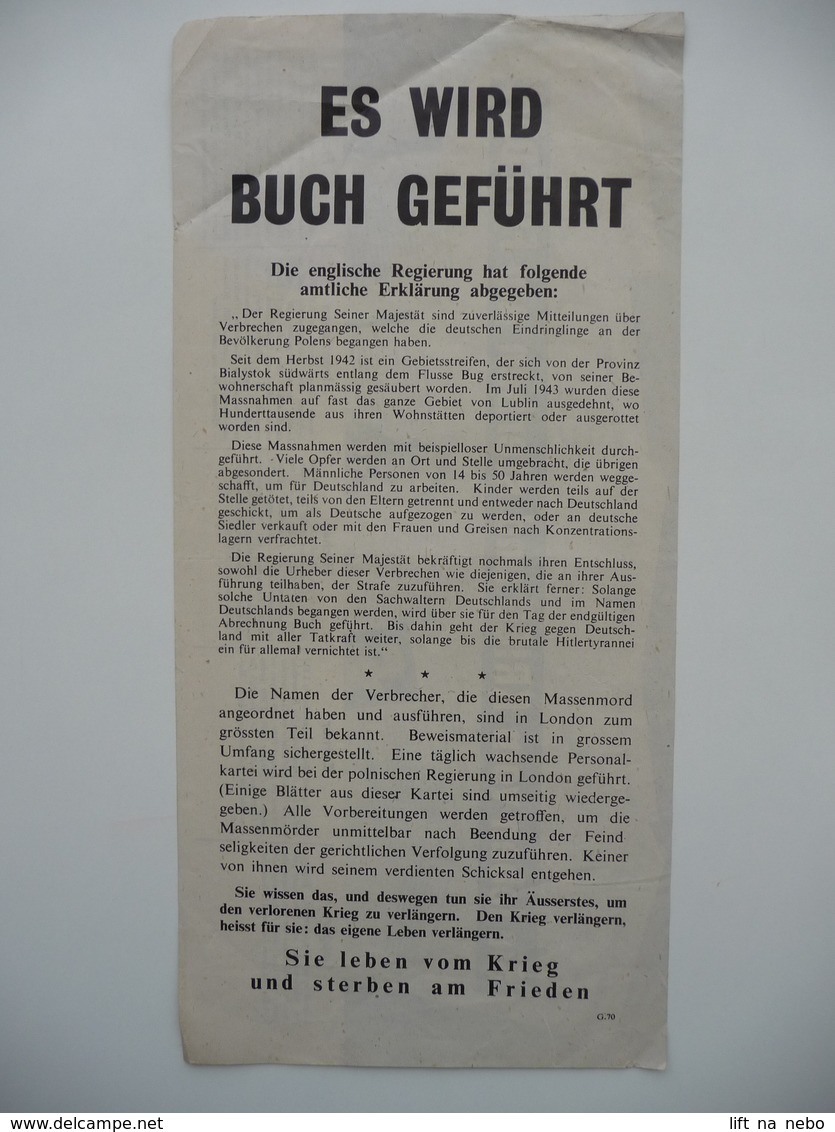 WWII WW2 Tract Flugblatt Propaganda Leaflet In German, PWE G Series/1943, Code G.70, ES WIRD BUCH GEFÜHRT - Non Classés