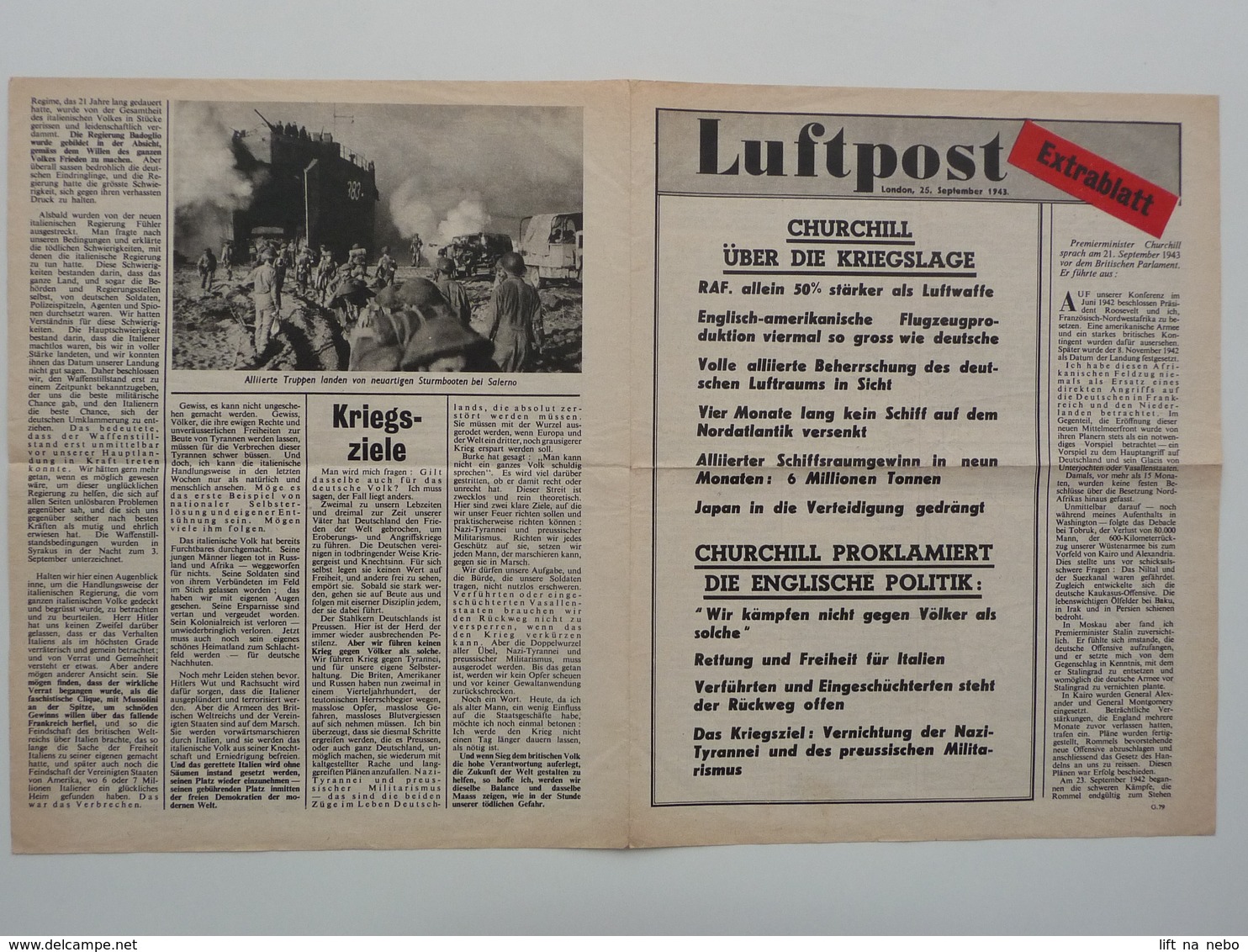 WWII WW2 Tract Flugblatt Propaganda Leaflet In German, PWE G Series/1943 Code G.79, Luftpost - Extrablatt, 25. September - Non Classés