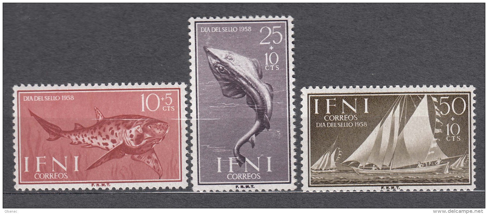 Ifni Animals Fish Boats 1958 Mi#178-180 Mint Never Hinged - Ifni