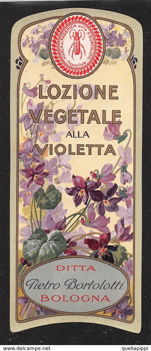 07664 "LOZIONE VEGETALE ALLA VIOLETTA - DITTA P. BORTOLOTTI - BOLOGNA - 1920 CIRCA" ETICHETTA  ORIGINALE - Etichette