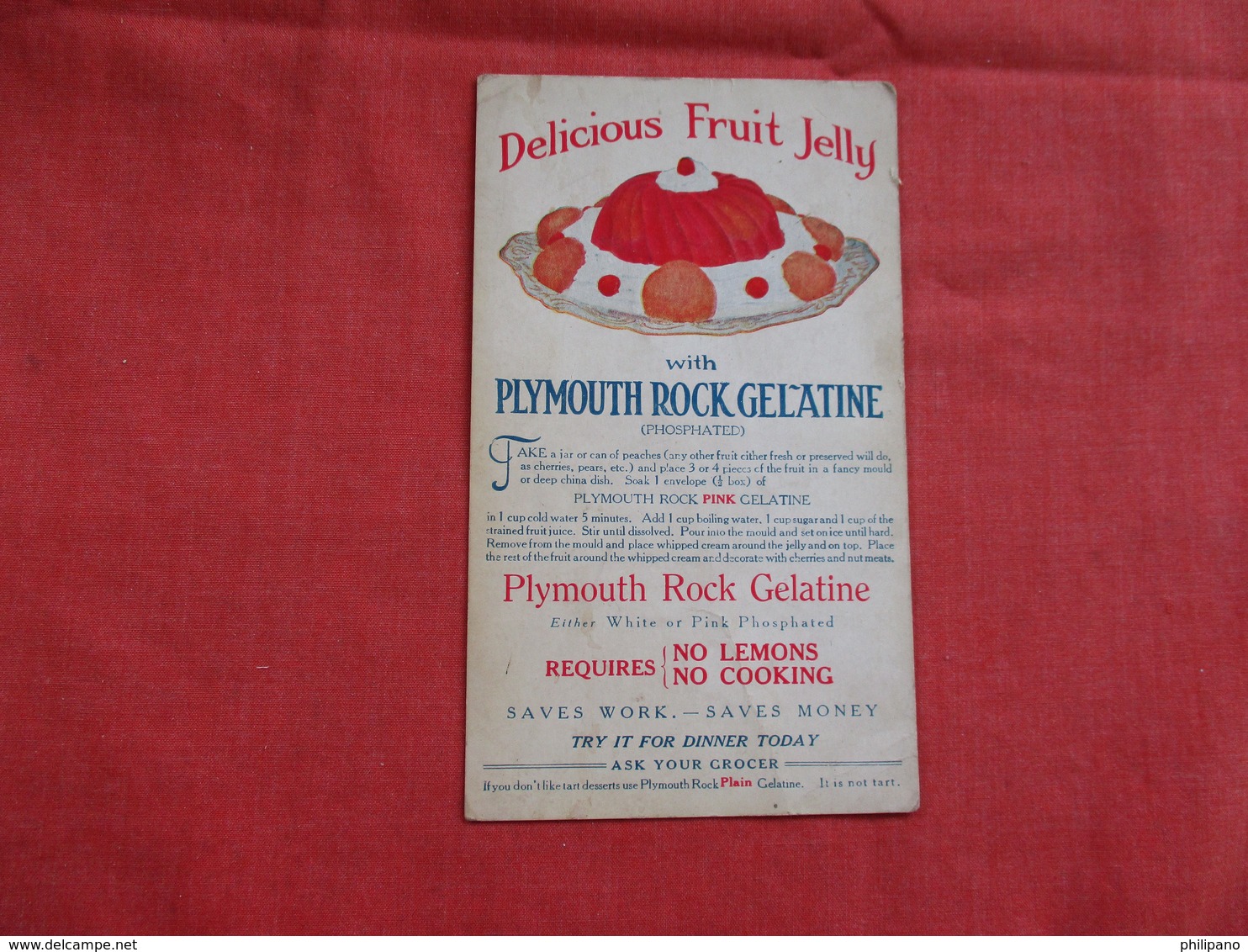 Delicious Fruit Jelly  Plymouth Rock Gelatine Co  Boston Massref 2938 - Publicité