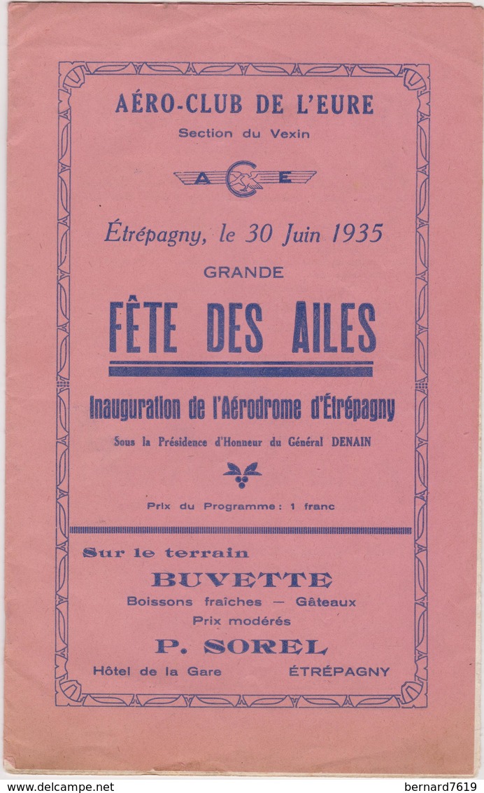 Aviation  Programme Fete Des Ailes Inauguration De L'aerodrome D'etrepagny 27 Eure  30 Juin 1935  12 Pages - 1901-1940