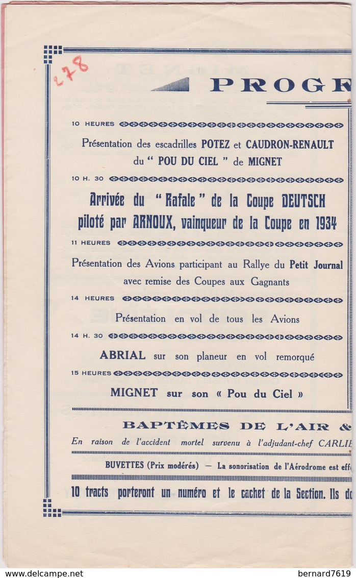 Aviation  Programme Fete Des Ailes Inauguration De L'aerodrome D'etrepagny 27 Eure  30 Juin 1935  12 Pages - 1901-1940