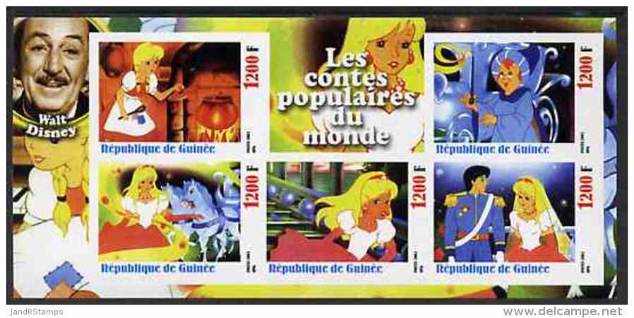 56165 Guinea - Conakry 2003 Walt Disney - Fairy Tales #4 - Cinderella Imperf Sheetlet Containing 5 Values Unmounted Mint - Disney