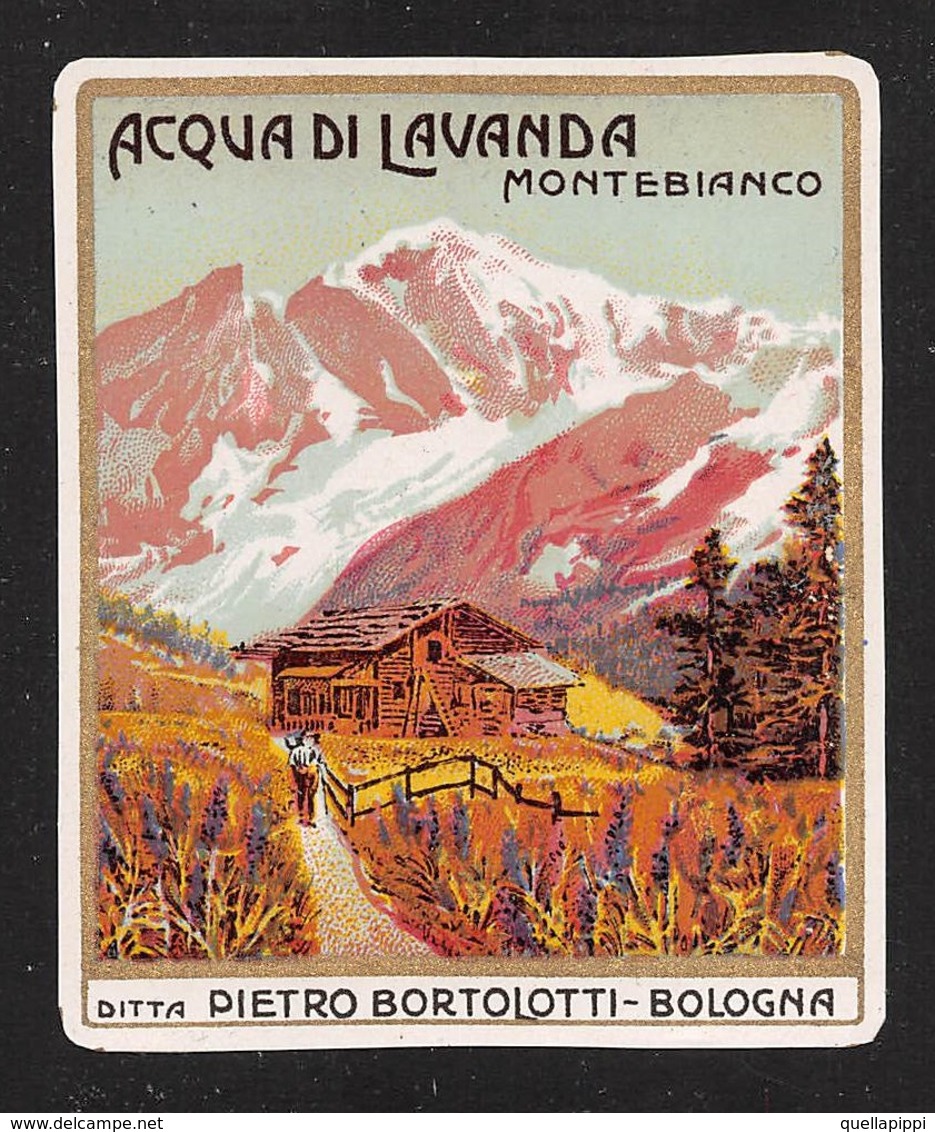 07672 "ACQUA DI LAVANDA MONTEBIANCO - DITTA P. BORTOLOTTI - BOLOGNA - 1910 CIRCA - PAESAGGIO" ETICHETTA  ORIGINALE - Etiquettes