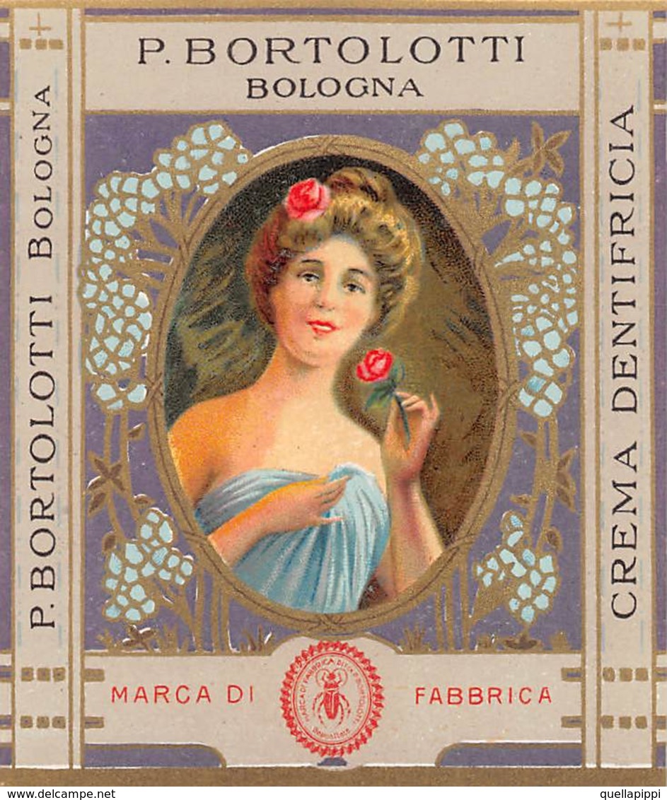 07673 "CREMA DENTIFRICIA - DITTA P. BORTOLOTTI - BOLOGNA - 1910 CIRCA - LIBERTY" ETICHETTA  ORIGINALE - Etichette