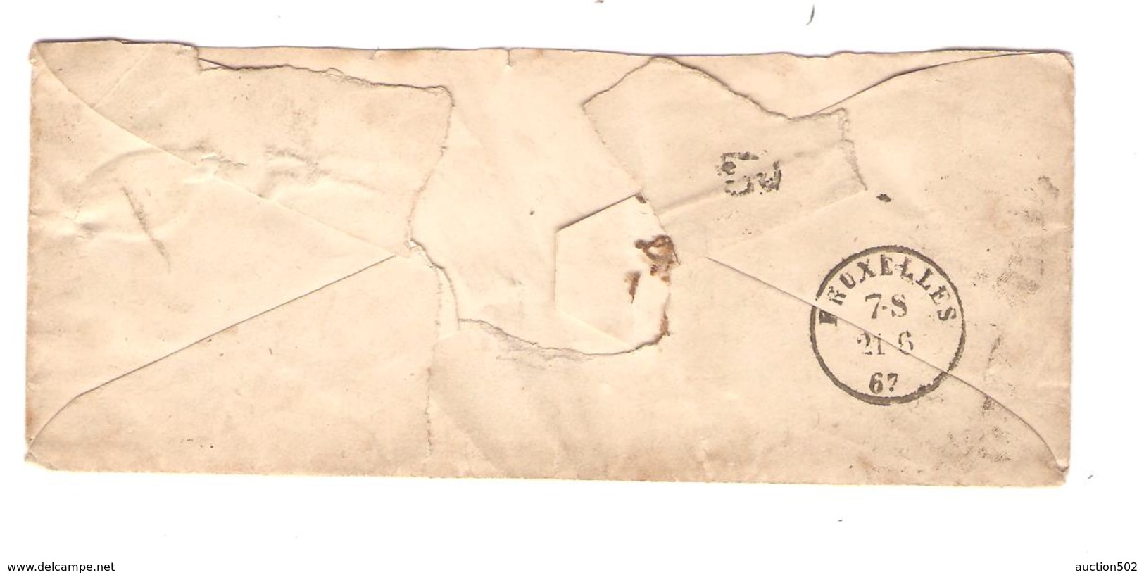 TP 14 S/LSC C.Denderleeuw 21/6/1863 + Obl.Barres(8) 173  +Boîte N ? V.Ixelles C.d'arrivée BXL Verso état Moyen - Balkenstempel: Einladungen