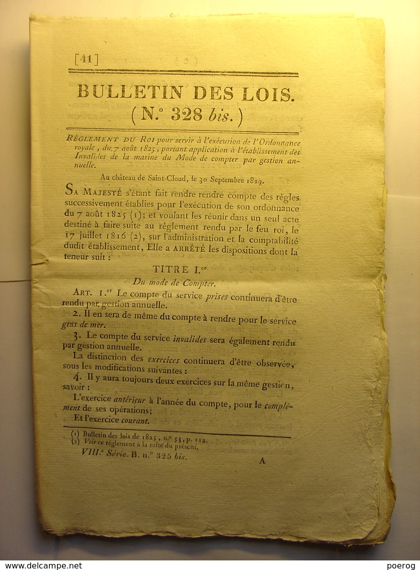 BULLETIN DES LOIS Du 3 DECEMBRE 1829 - INVALIDES DE LA MARINE - Decreti & Leggi