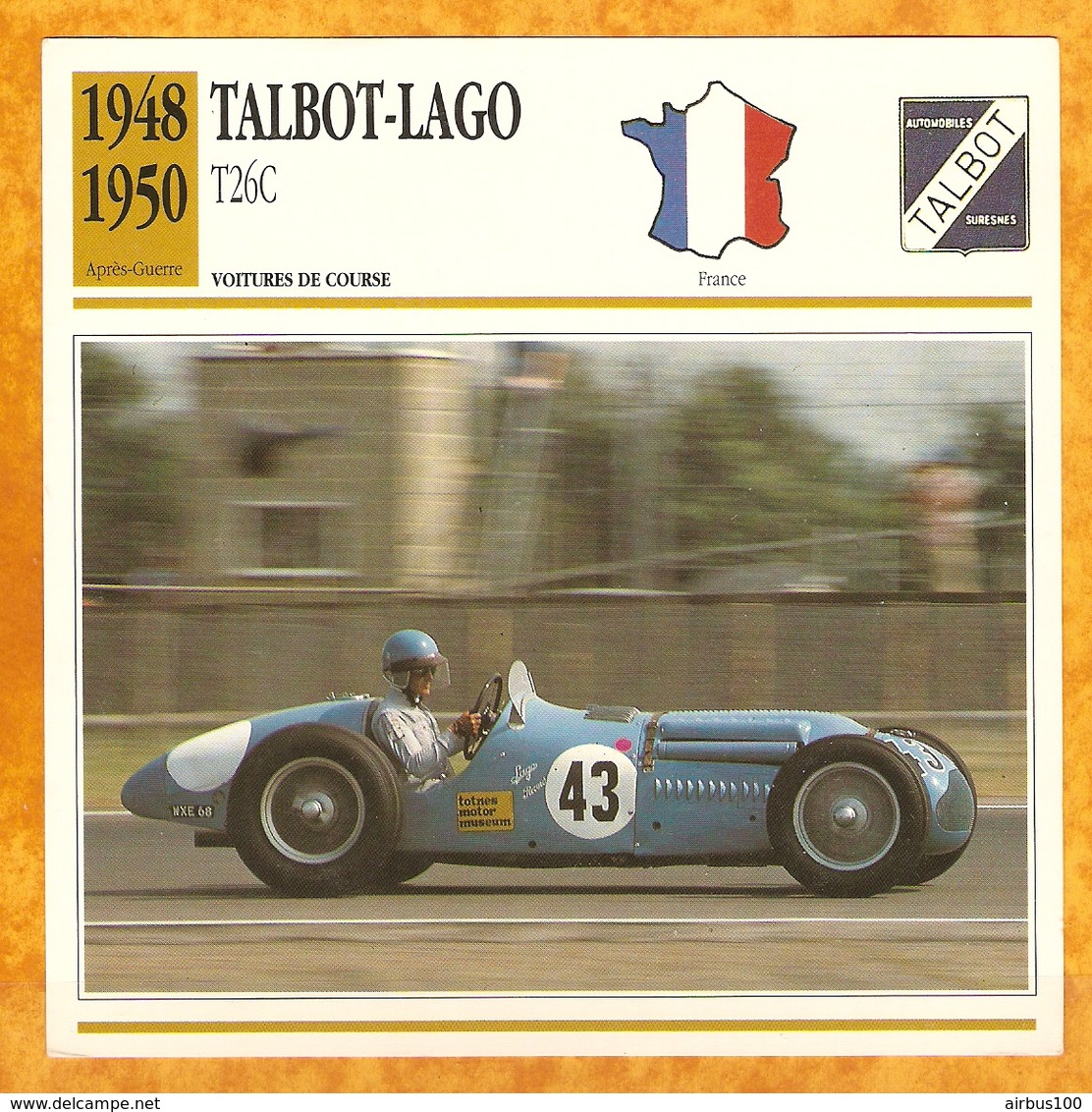 1948 FRANCE VIEILLE VOITURE TALBOT LAGO T26C T 26 C - FRANCE OLD CAR - FRANCIA VIEJO COCHE - VECCHIA MACCHINA - Automobili