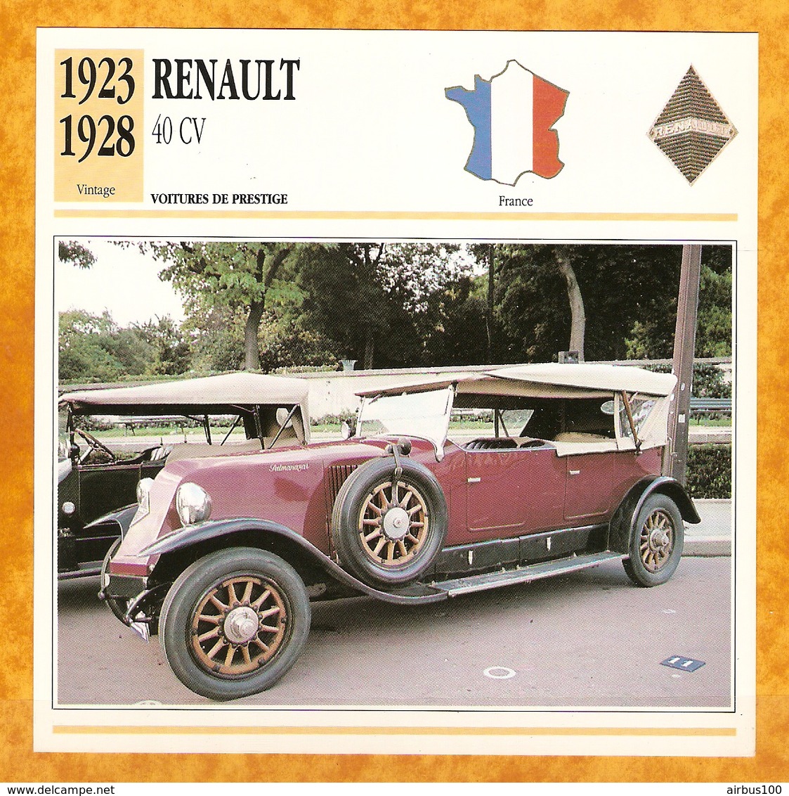1923 FRANCE VIEILLE VOITURE RENAULT 40 CV - FRANCE OLD CAR - FRANCIA VIEJO COCHE - VECCHIA MACCHINA - Autos