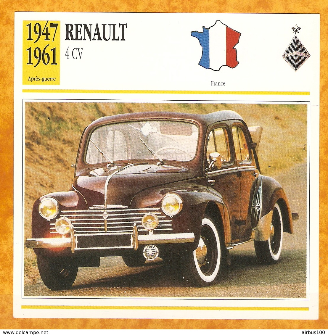 1947 FRANCE VIEILLE VOITURE RENAULT 4 CV CABRIOLET - FRANCE OLD CAR - FRANCIA VIEJO COCHE - VECCHIA MACCHINA - Coches