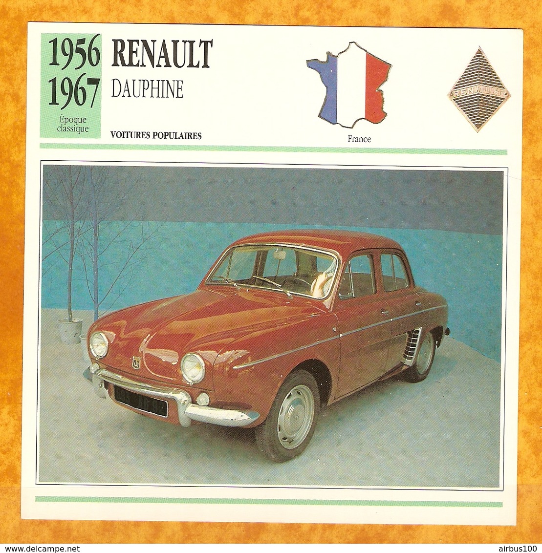 1956 FRANCE VIEILLE VOITURE RENAULT DAUPHINE - FRANCE OLD CAR - FRANCIA VIEJO COCHE - VECCHIA MACCHINA - Auto's