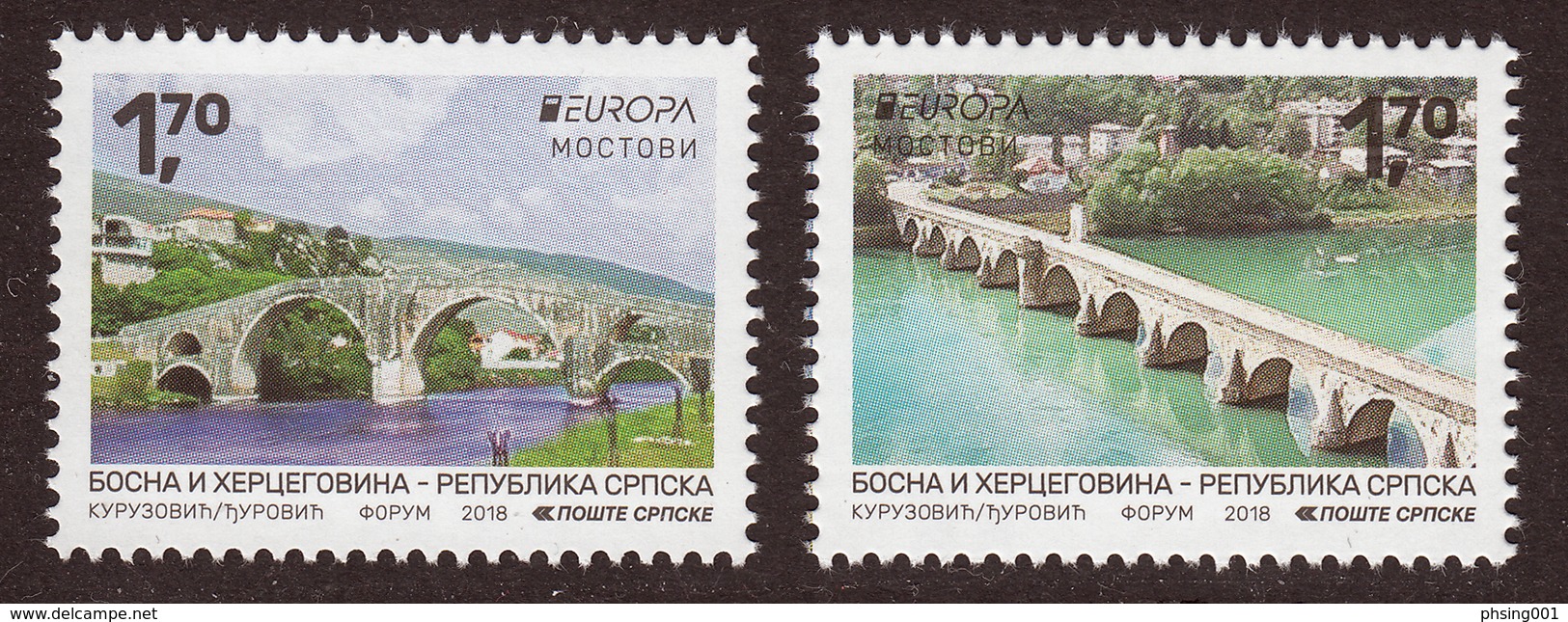 Bosnia Serbia 2018 Europa CEPT, Bridges Bruecken Ponts Architecture, Set MNH - 2018