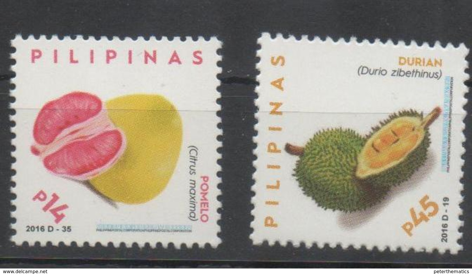 PHILIPPINES, 2016, MNH,FRUIT DEFINITIVES, POMELO, DURIAN, 2v - Fruit