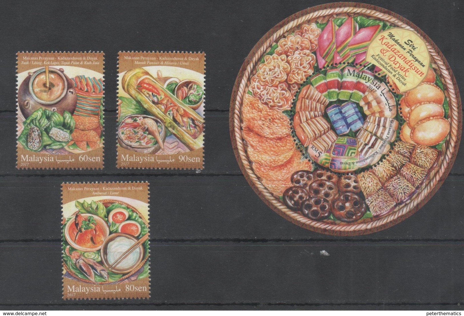 MALAYSIA, 2017, MNH, FOOD, DESSERTS, FRUIT, SEAFOOOD, FOOD FESTIVAL II, 3v+S/SHEET - Alimentazione