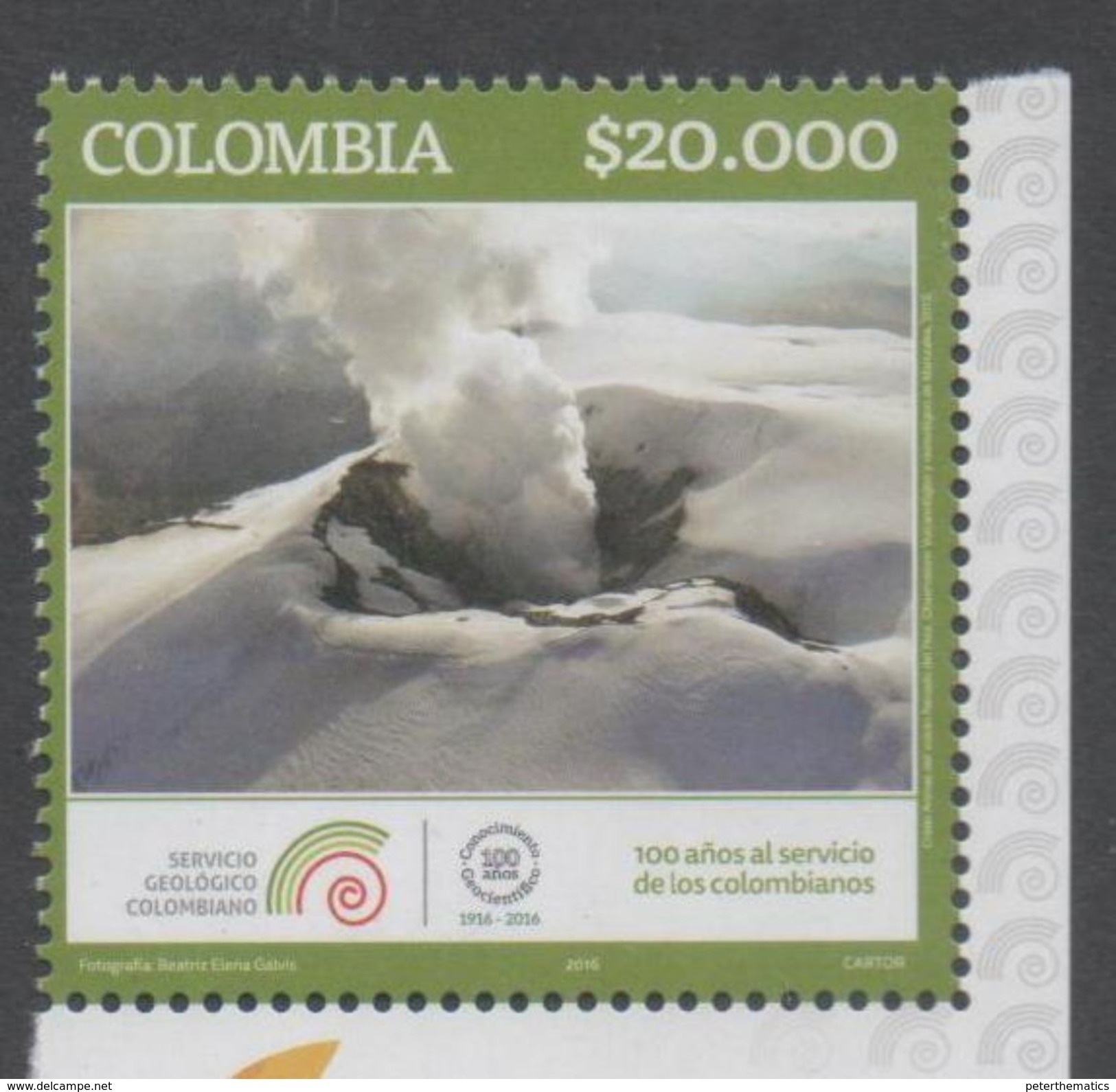 COLOMBIA, 2016, MNH, GEOLOGY, MOUNTAINS, VOLCANOES, 1v - Volcans