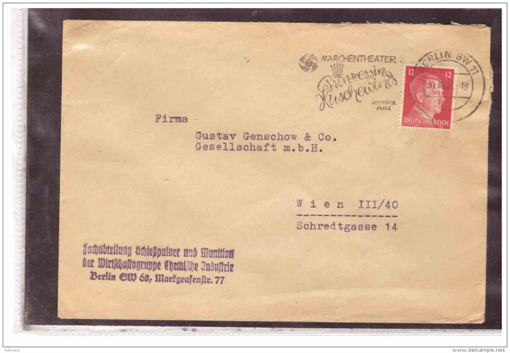 DE2013   -   BERLIN 30.10.1941    /     COVER FRANKED WITH  12 Pf. - Briefe U. Dokumente