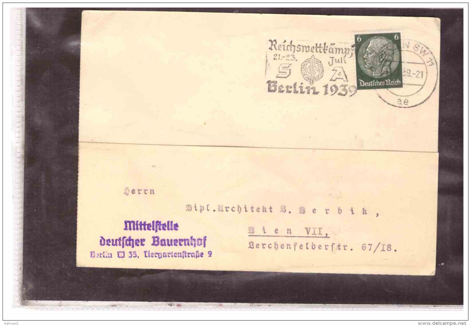 DE2031   -   BERLIN  14.7.1939    /    CARD FRANKED WITH Pf. 6 - Briefe U. Dokumente