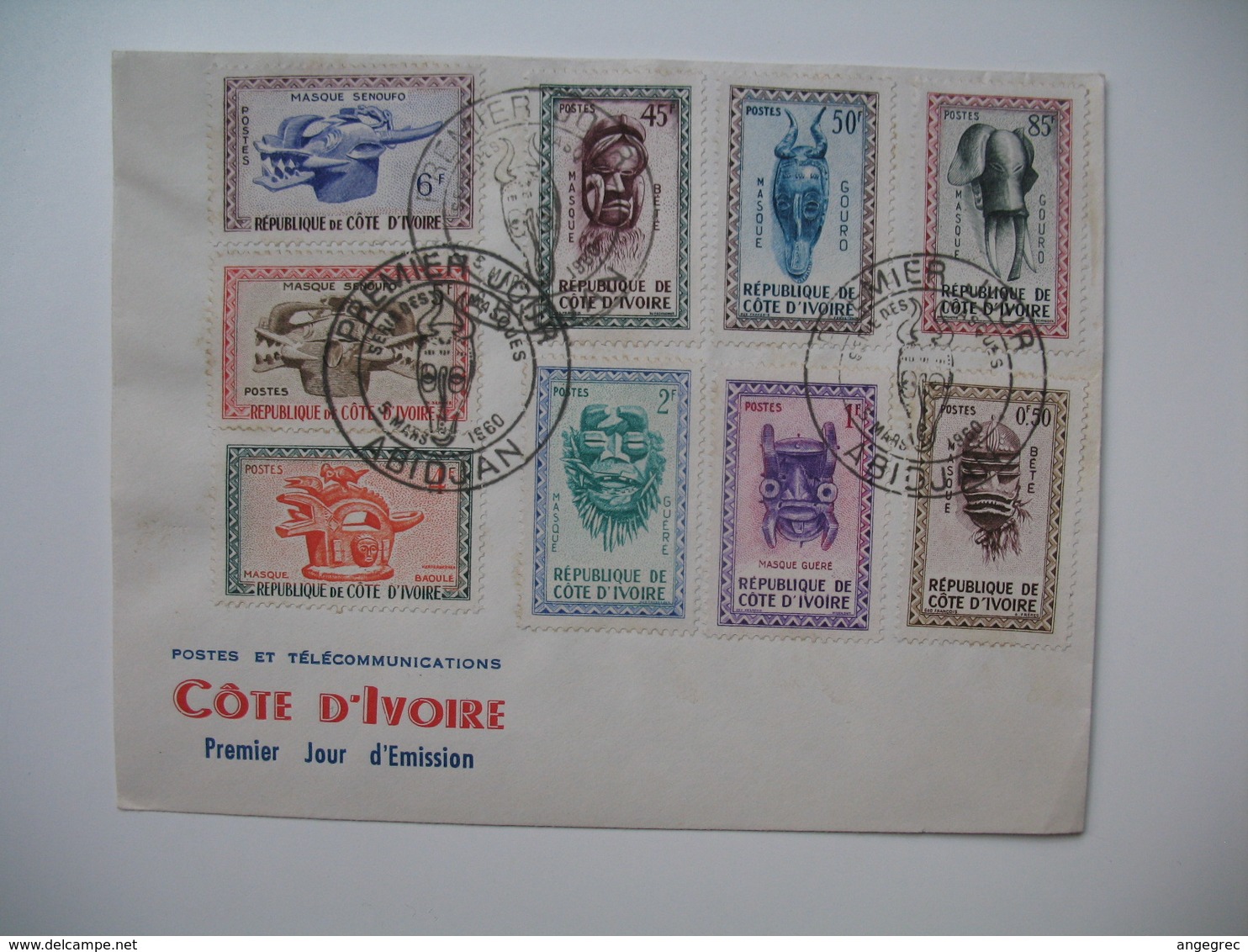 FDC  Lettre  1960  Côte D'Ivoire   Postes Et Télécommunications  Série Des Masques Et Des Casques Abidjan - Ivory Coast (1960-...)