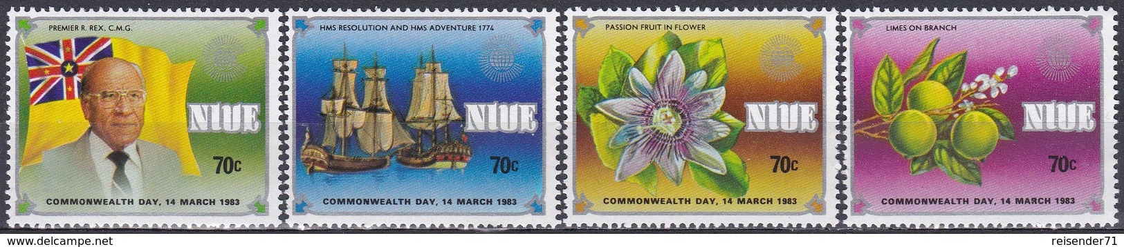 Niue 1983 Geschichte History Organisationen Commonwealth Schiffe Ships Blumen Flowers Früchte Fruits, Mi. 486-9 ** - Niue