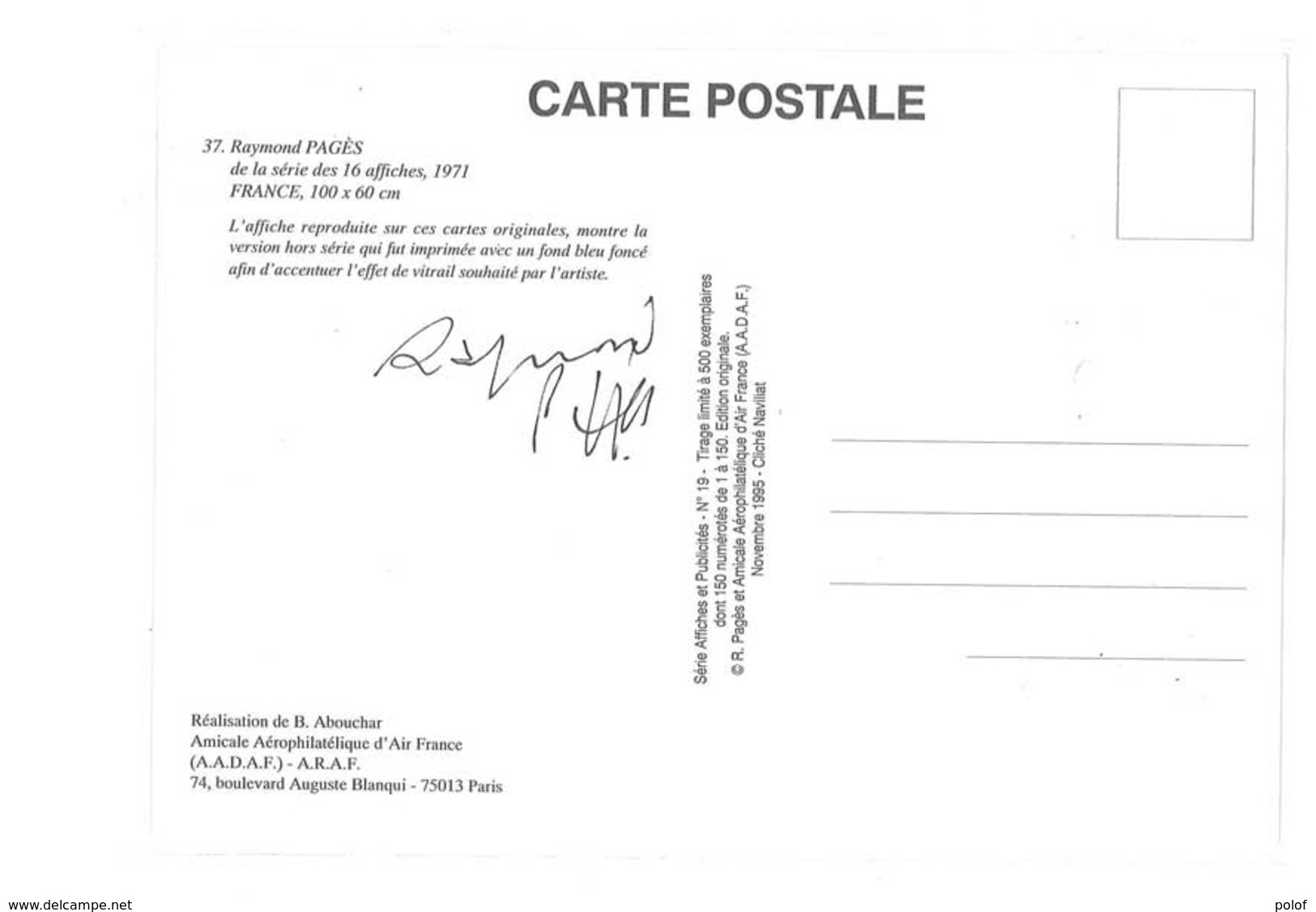 PAGES - Amicale Philatélique Air France - Signature Autographe - Tirage Limité    (105628) - Pages