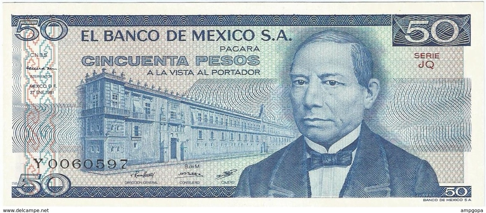 México 50 Pesos 27-1-1981 JQ Pick 73 UNC - México
