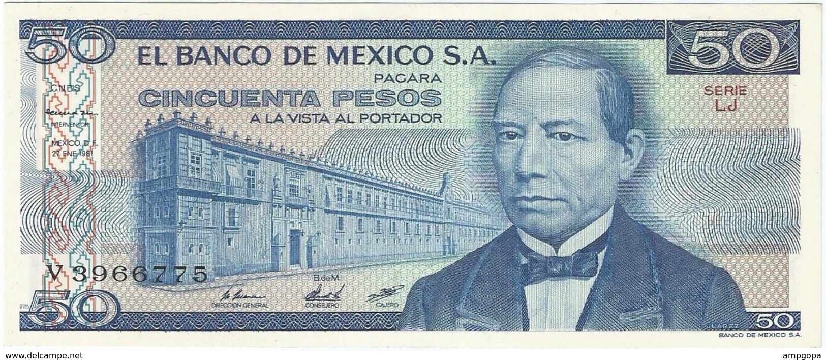 México 50 Pesos 27-1-1981 LJ Pick 73 UNC - Mexique